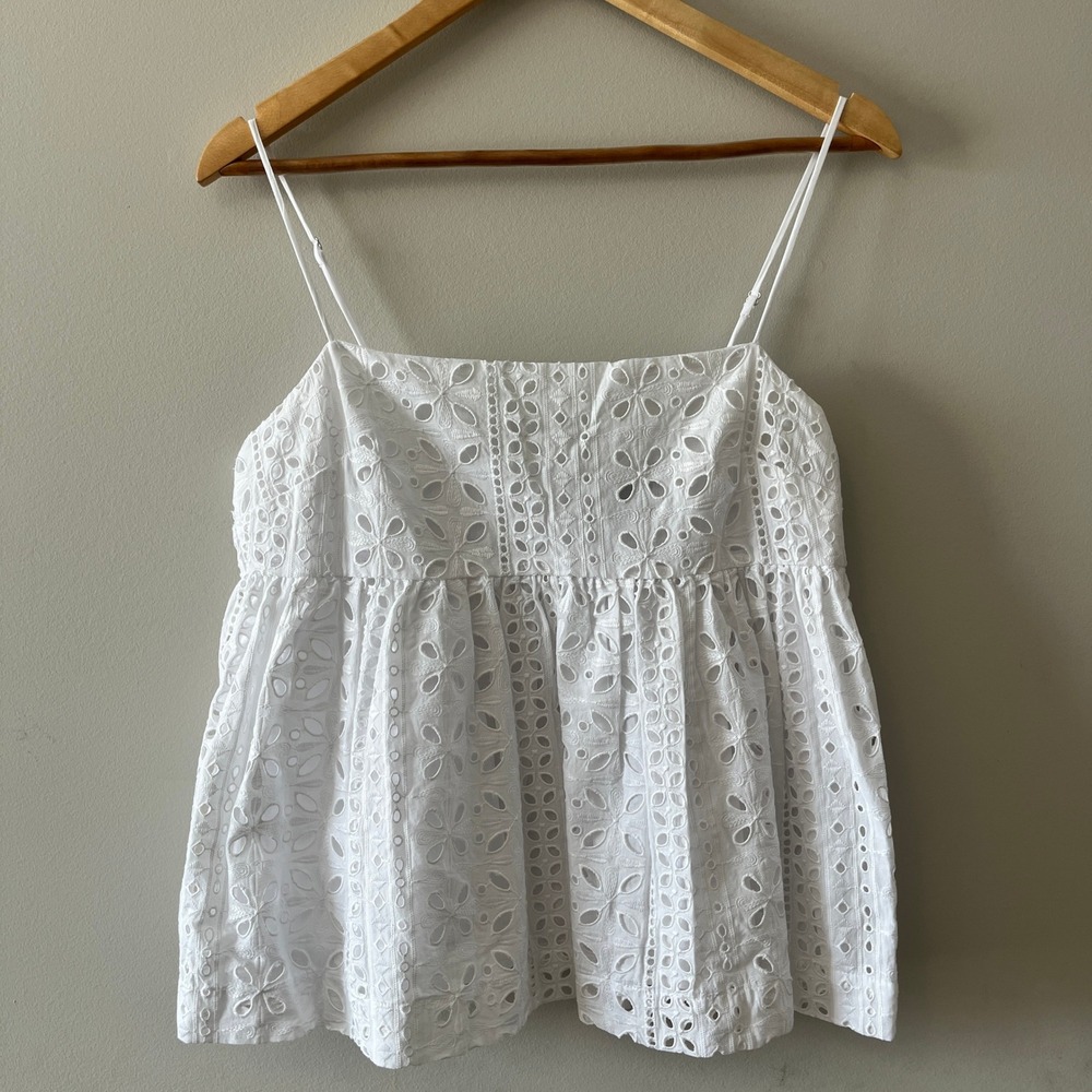 J. Crew Eyelet Camisole Tank Top Cottagecore White Medium Adjustable Straps